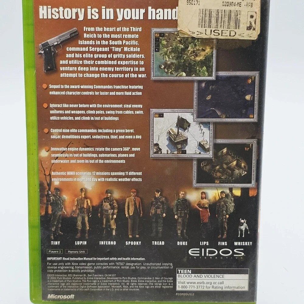 Commandos 2 Men Of Courage Microsoft Xbox Video Game Complete CIB Teen Rated Y2K